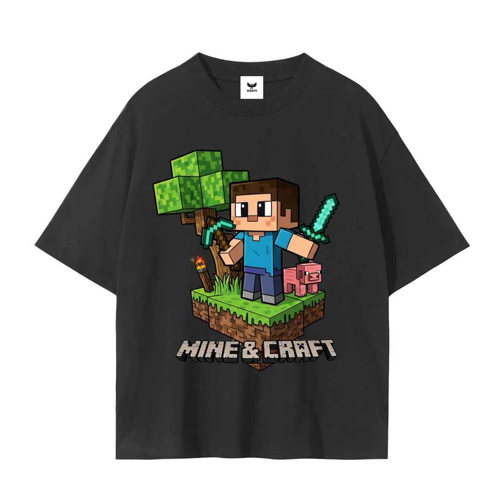 Gamer Elite: "Mine & Craft" Block-Style Graphic Tee.