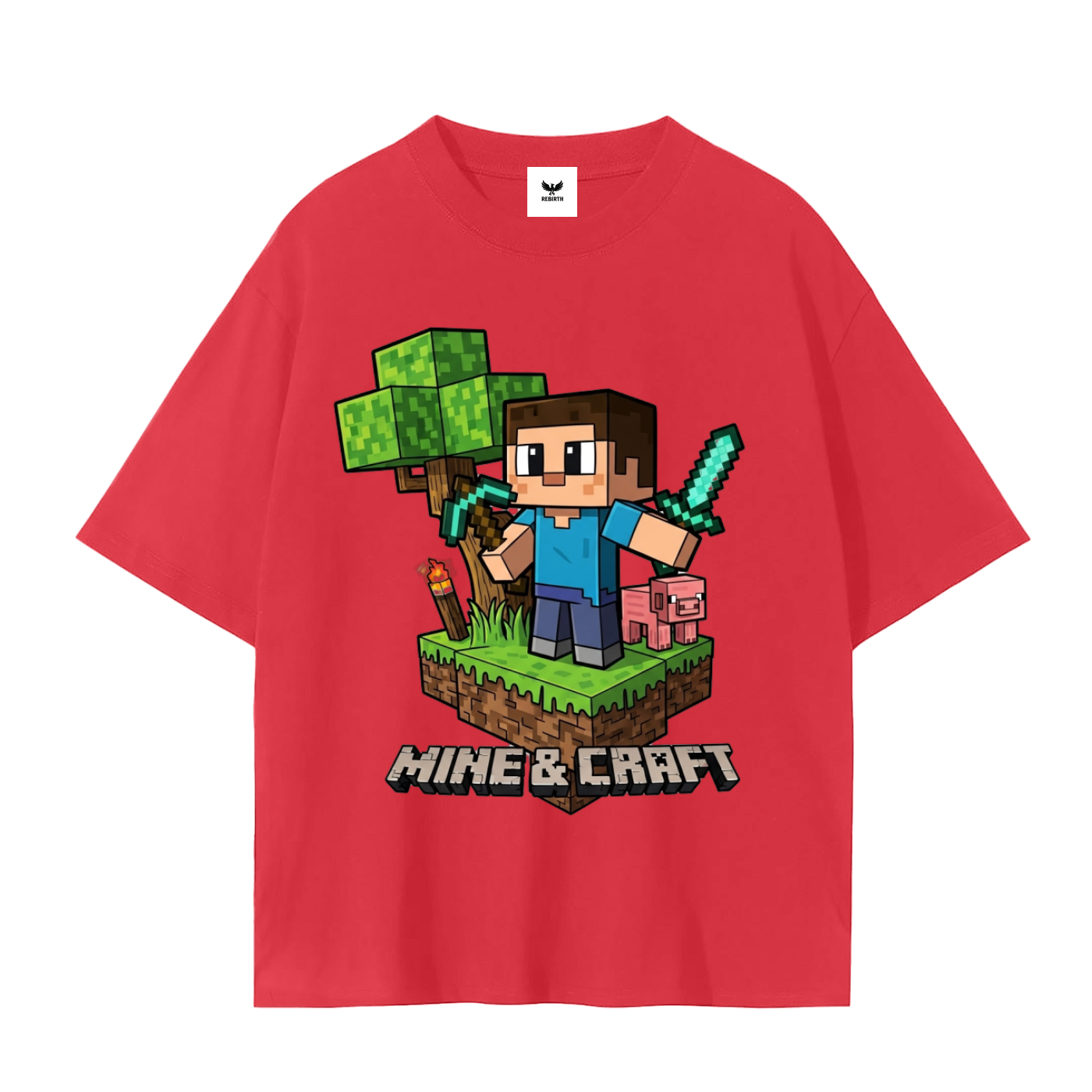Gamer Elite: "Mine & Craft" Block-Style Graphic Tee.