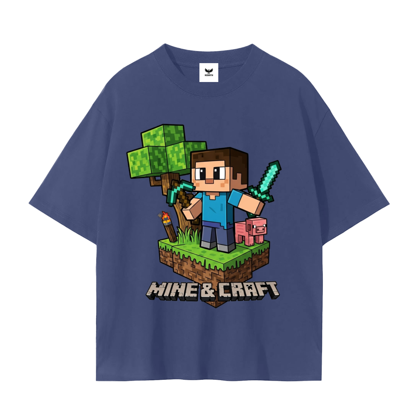 Gamer Elite: "Mine & Craft" Block-Style Graphic Tee.