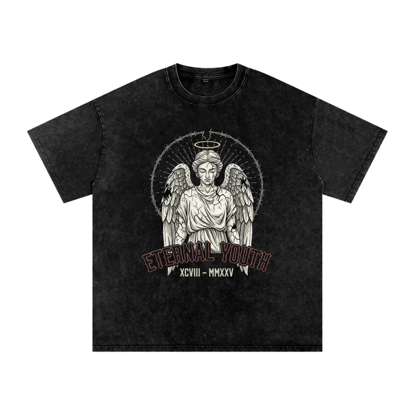 Eternal Youth" Angel Snow Washed Oversized Cotton T-Shirt