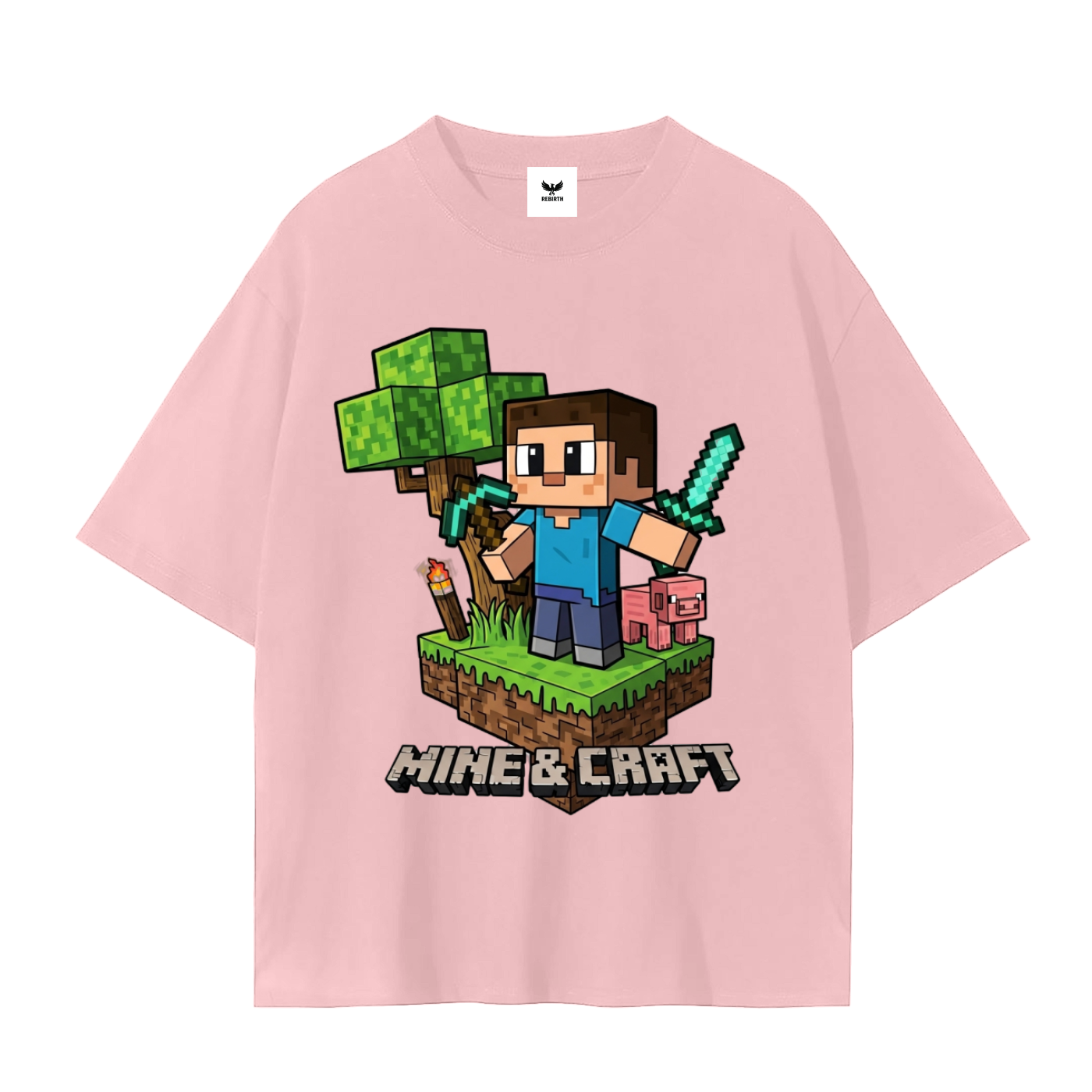 Gamer Elite: "Mine & Craft" Block-Style Graphic Tee.