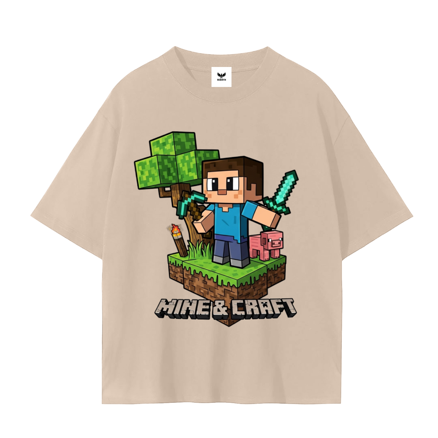 Gamer Elite: "Mine & Craft" Block-Style Graphic Tee.