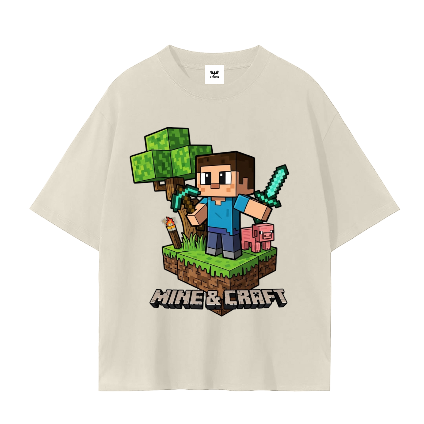 Gamer Elite: "Mine & Craft" Block-Style Graphic Tee.