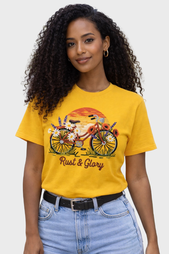 Rust & Glory: Floral Bicycle
 Cotton T-Shirt