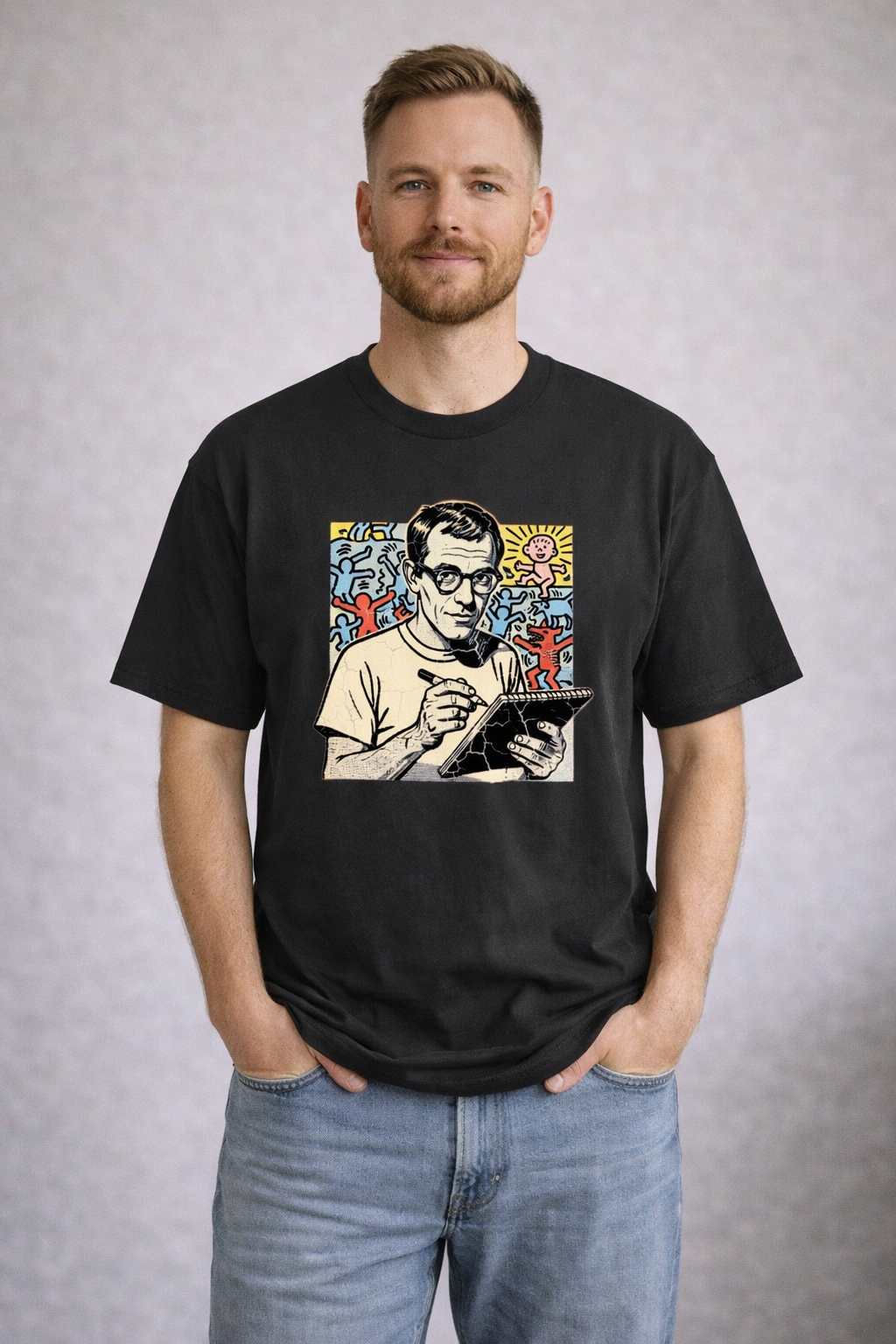 Keith Haring Illustration Heavyweight Hand-frayed T-Shirt