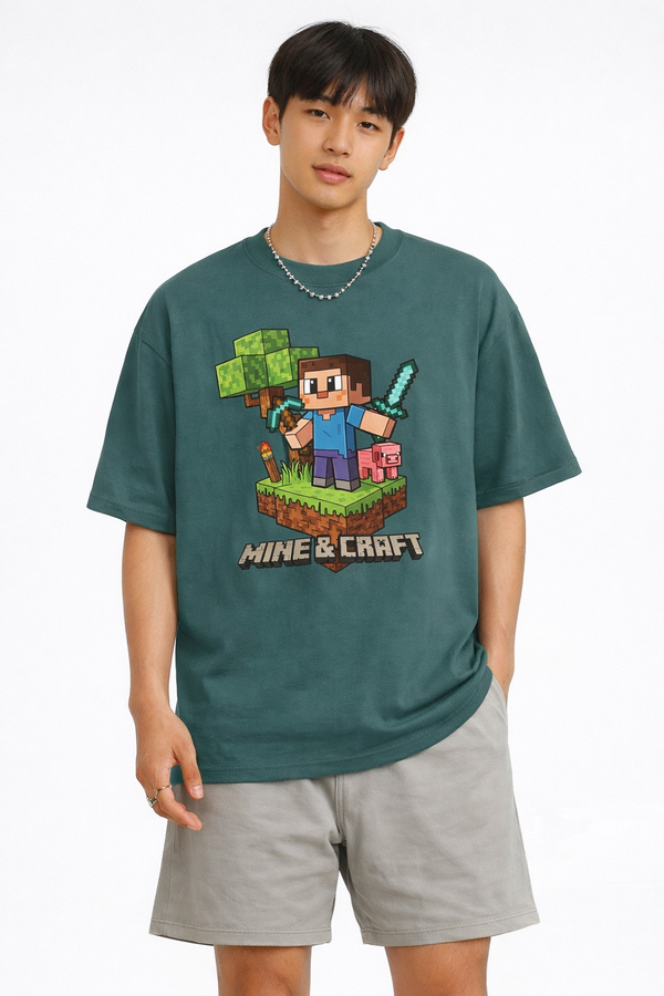 Gamer Elite: "Mine & Craft" Block-Style Graphic Tee.