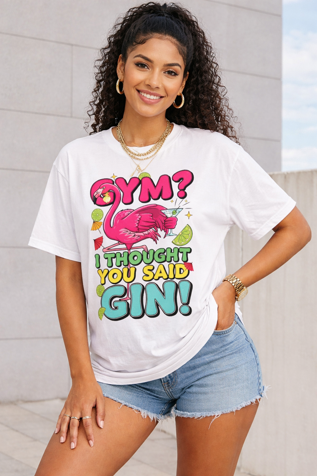 Funny Flamingo Gin T-Shirt - Tropical Cocktail Graphic Tee Unisex Seamless T-Shirt