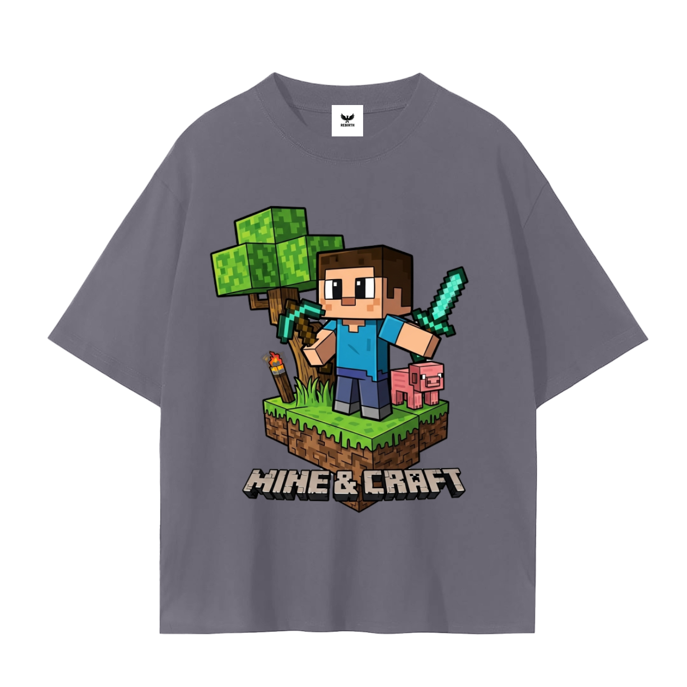 Gamer Elite: "Mine & Craft" Block-Style Graphic Tee.