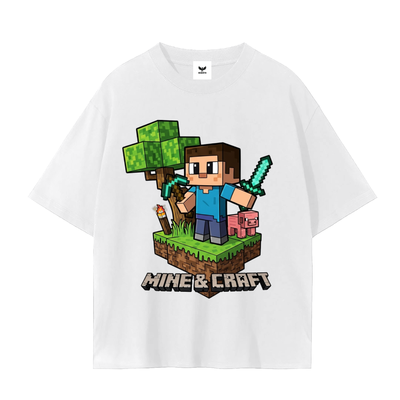 Gamer Elite: "Mine & Craft" Block-Style Graphic Tee.